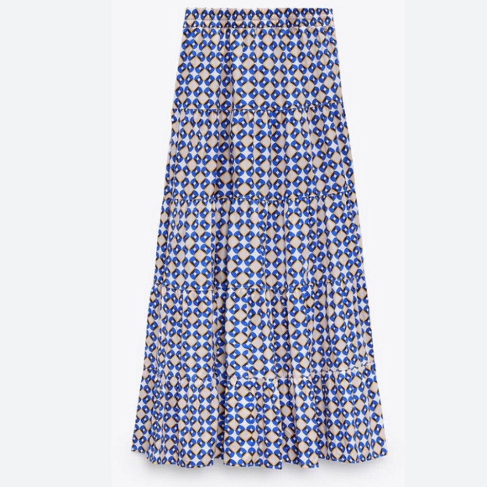 Zara Geometric Print Tiered Skirt